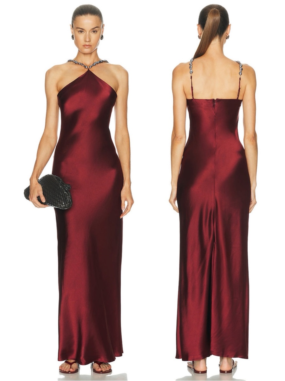 STAUD Cadence Satin Halterneck Slip Maxi Dress Pinot NEW with tags